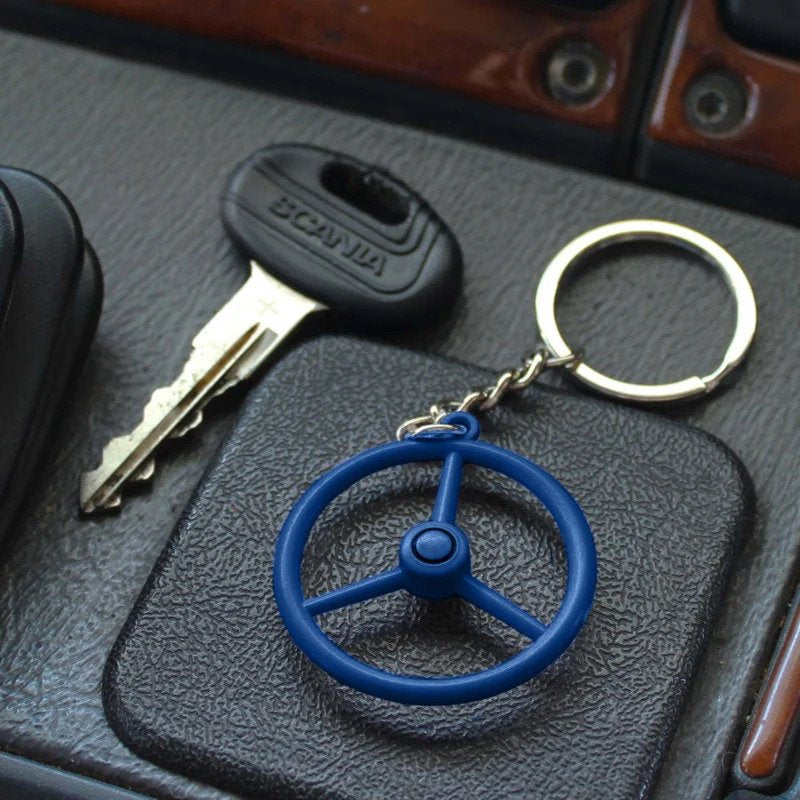 3 Spoke Steering Wheel - Blue Keychain